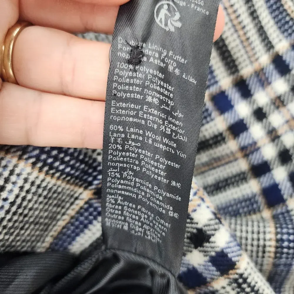 Ikks‎ Women's Plaid Double-Breasted Blazer Wool Size XS Oversized